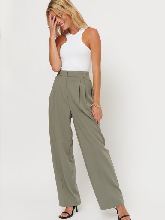 Dynamite Pants - Dynamite Olive High-Waist Wide-Leg Trousers